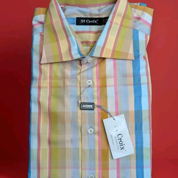 NWT $175 ST. CROIX Shirt Button Down Long Sleeve Mens L Ginger Pastel 100 Cotton - Picture 1 of 8